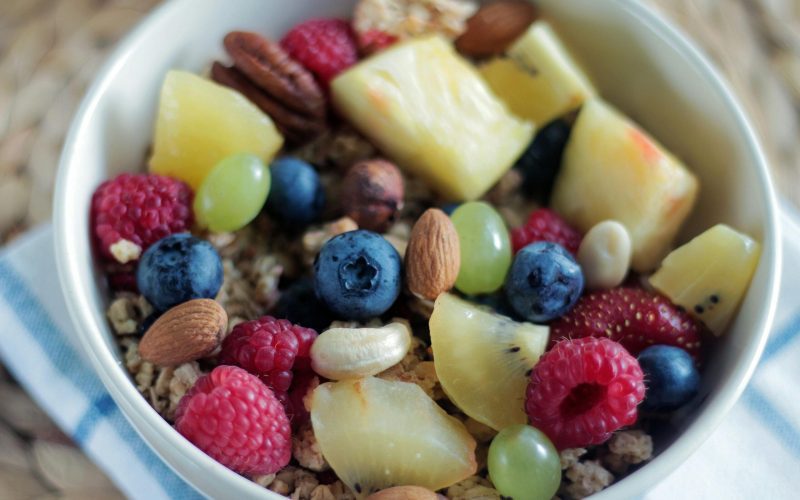 Bowl of healthy fruit and granola